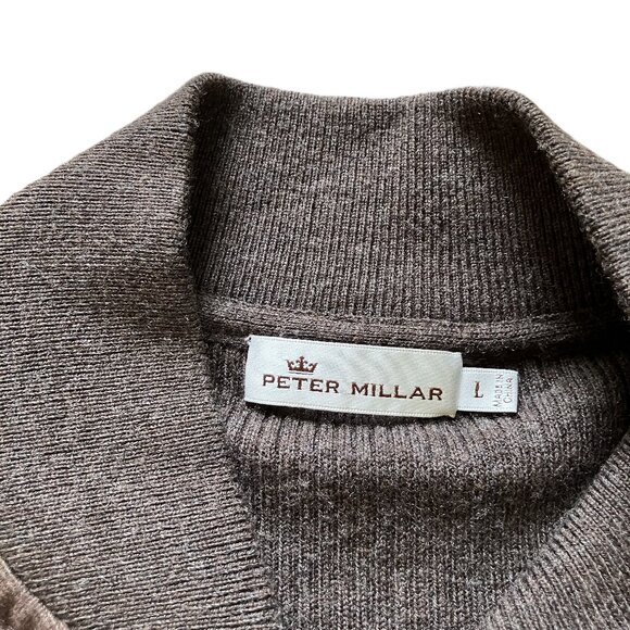 Peter Millar Quilted Jacket Zip Up Cardigan Merino Blend Rib Knit Brown Heather - Picture 3 of 7